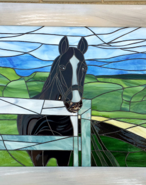 A stained glass horse panel by Casa Loma Art Glass in Deerfield Beach, FL.