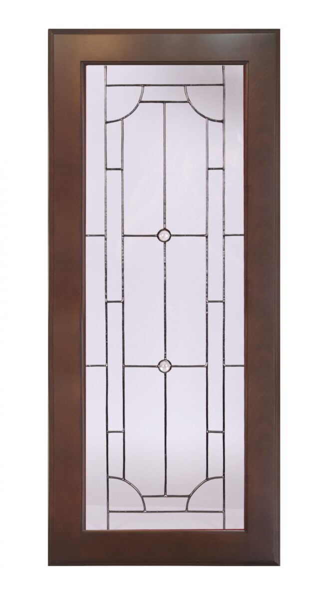 Casoria wood-framed door with clear geometric decorative leaded glass insert for a stylish touch.