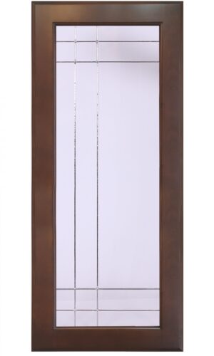 Brown door with Melrose glass insert, featuring a large frosted panel and minimalist lines.