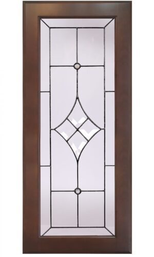Classico: Wood-framed glass door featuring a geometric stained pattern, perfect as an elegant cabinet insert.