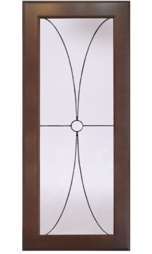 Wooden-framed glass door featuring the Diamond insert with a sleek black metal geometric design.