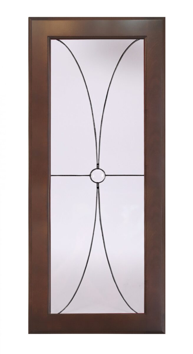 Wooden-framed glass door featuring the Diamond insert with a sleek black metal geometric design.